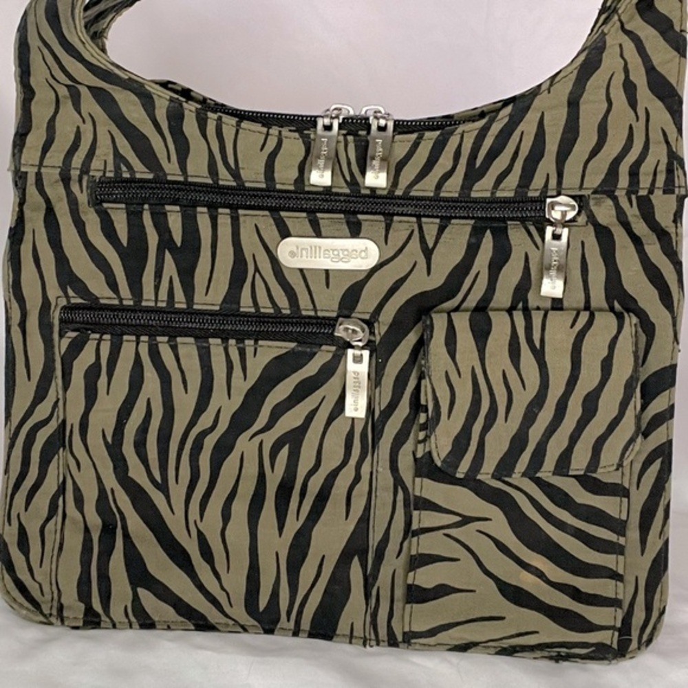 Baggallini Zebra Print Crossbody Bag - Black and Tan